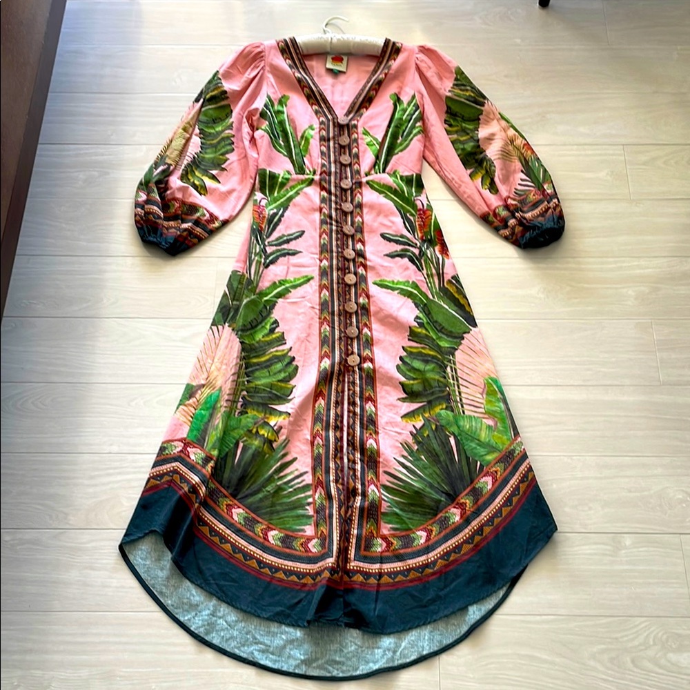 FARM Rio Tropical Print Linen Blend Dress
